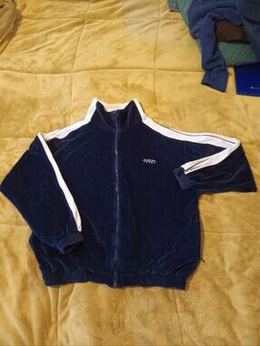 Vintage Adolfo Sport Navy and White Zip-Up Jacket